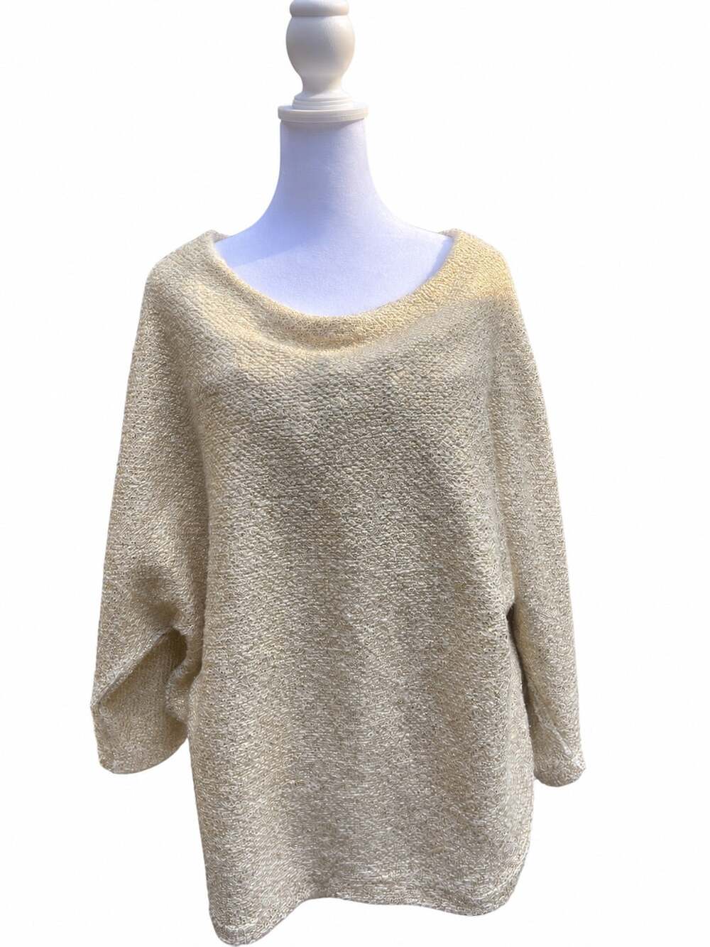 Worthington XL Ivory Gold Metallic Dolman Sleeve Sweater Shimmer Knit